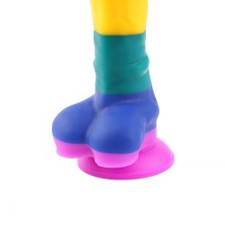 Pênis Realístico Colorido Pirulito Arco-íris LGBT Silicone Com Ventosa Inserção Consolo