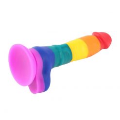 Pênis Realístico Colorido Pirulito Arco-íris LGBT Silicone Com Ventosa Inserção Consolo