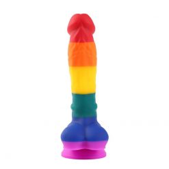 Pênis Realístico Colorido Pirulito Arco-íris LGBT Silicone Com Ventosa Inserção Consolo