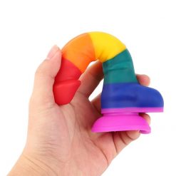 Pênis Realístico Colorido Pirulito Arco-íris LGBT Silicone Com Ventosa Inserção Consolo