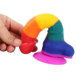 Pênis Realístico Colorido Pirulito Arco-íris LGBT Silicone Com Ventosa Inserção Consolo