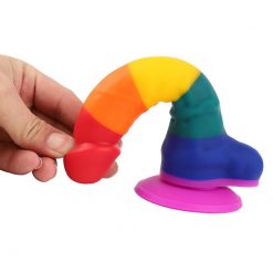 Pênis Realístico Colorido Pirulito Arco-íris LGBT Silicone Com Ventosa Inserção Consolo