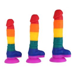 Pênis Realístico Colorido Pirulito Arco-íris LGBT Silicone Com Ventosa Inserção Consolo