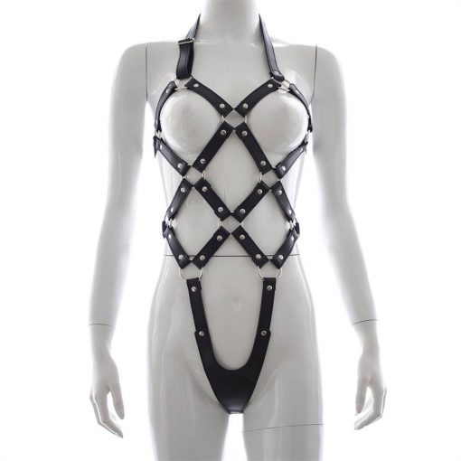 Harness Body Feminino Lingerie de Couro Arnês Leather Star Vestuário