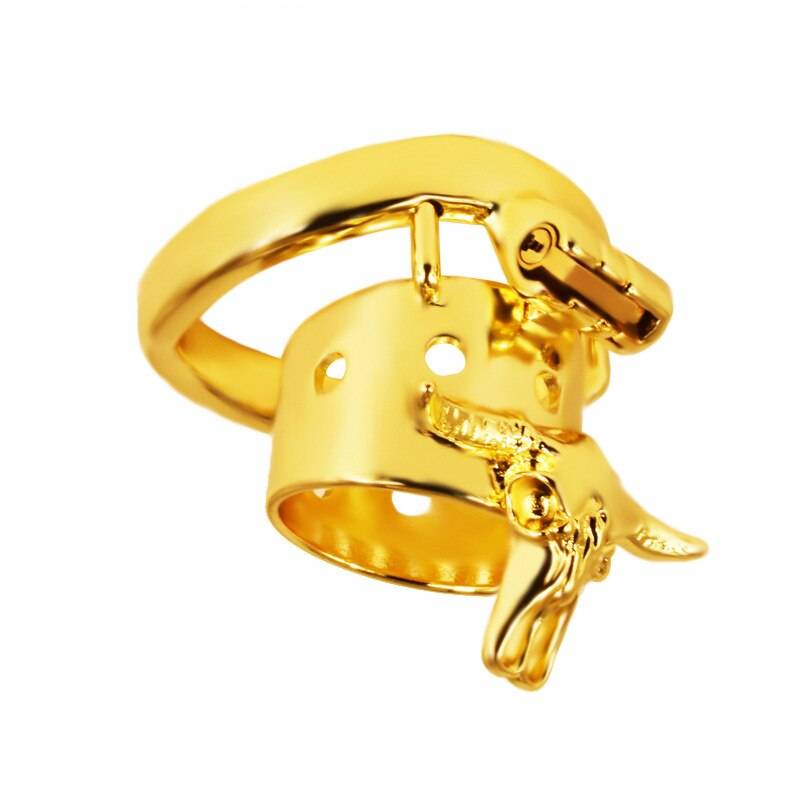 Newes cabeça de touro dourado aço inoxidável masculino castidade gaiola fetiche metal pênis anel bloqueio galo bondage cinto dispositivo brinquedos sexuais para homens