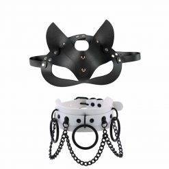 Acessórios eróticos das mulheres cosplay couro halloween masquerade preto olhos máscara brinquedos sexuais com fetiche sexy colar BDSM Máscara