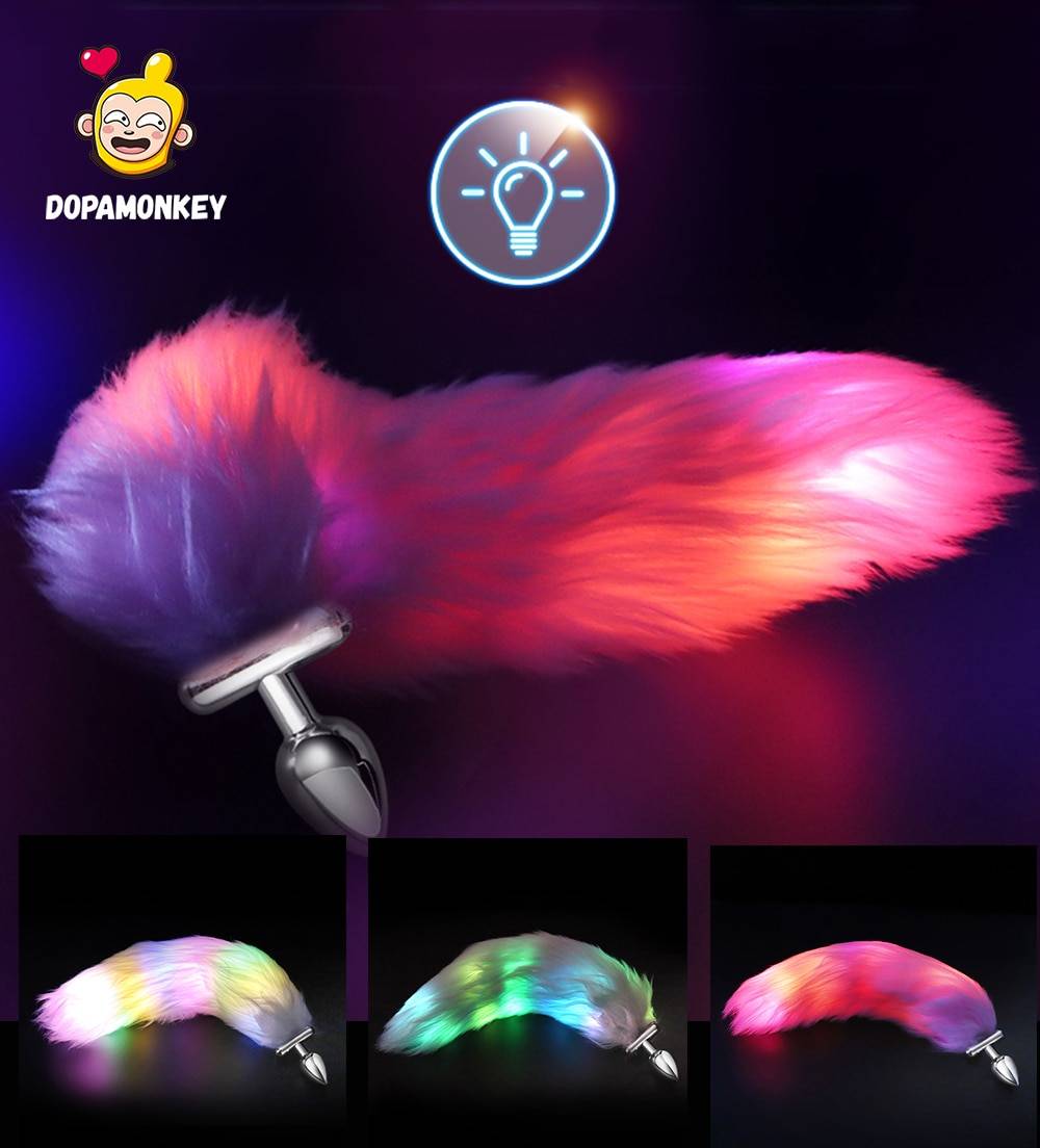 Casais cosplay brinquedos sexuais plug anal com luz traseira plug anal cauda de raposa real luminoso jogos adultos butt plug led sex produtos shop