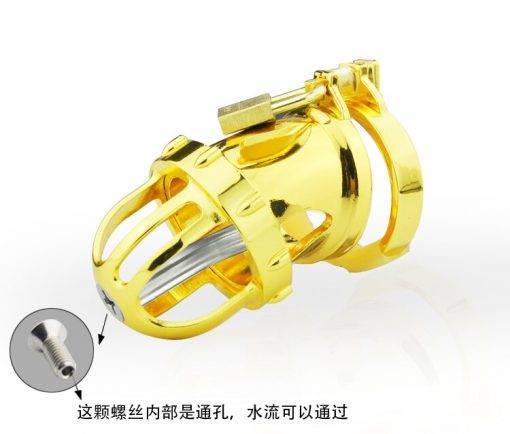 Mais recente design ouro kinger 24k chapeamento de ouro masculino pênis gaiola anel com cateter cinto de castidade dispositivo bdsm sexo brinquedos a198 Cintos de Castidade