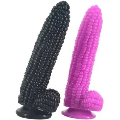 Corn dildo nas cores preto e roxo lado a lado