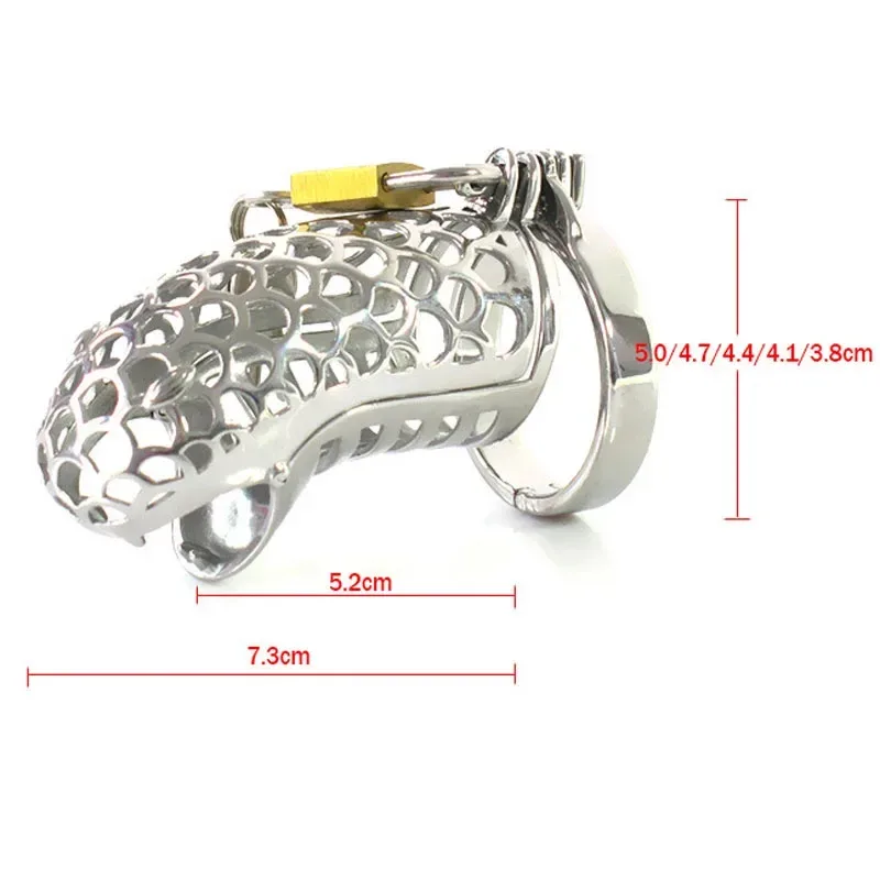 Medidas da gaiola serpente: 7,3 cm de comprimento total, 5,2 cm de cavidade e anéis de 38 a 50 mm