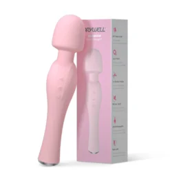 Vibrador varinha mágica DryWell Blossom rosa ao lado da caixa
