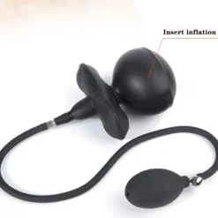 Mordaça inflável de silicone preto sem tira de cabeça, com bomba e mangueira