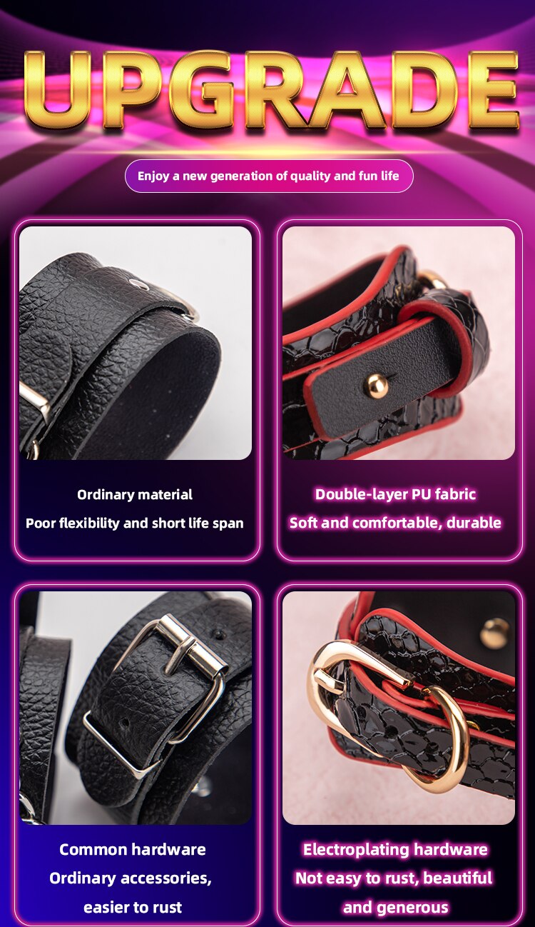 Blackwolf conjunto de bondage para cama e bdsm, algemas em couro ecológico, chicote, produto adulto, brinquedos sexuais, kits para casais, gays