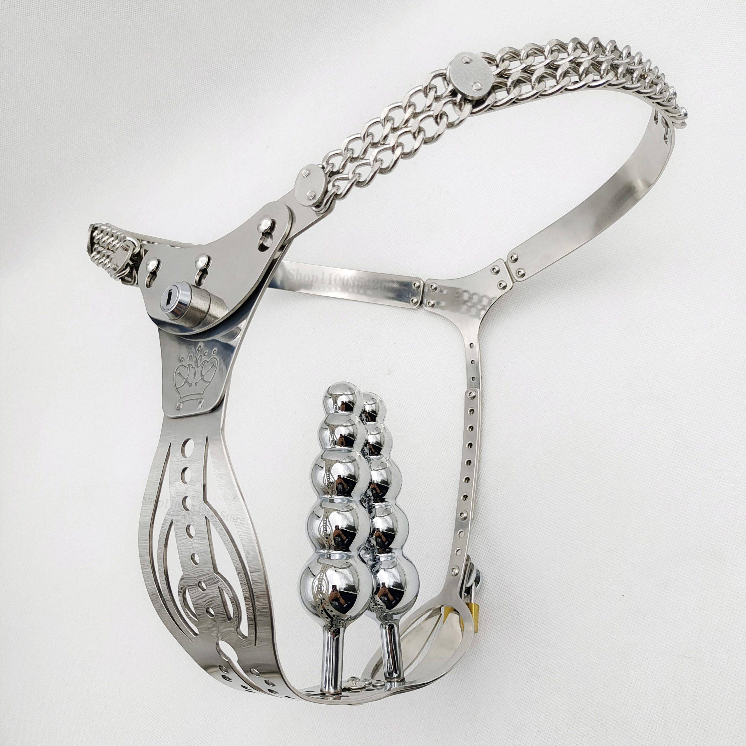 2022 oco para fora 316 aço inoxidável feminino cinto de castidade anal plug + vagina plug dildo masturbator cinta em calças dispositivo de castidade