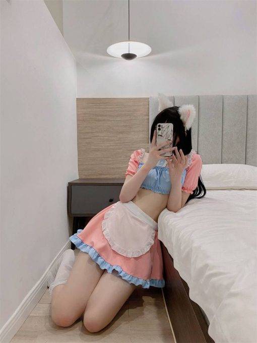 Couple Party Sexy Lingerie Maid Cosplay Temptation Costumes Servant Outfit Cute Pink Blue Top mini Skirt Uniform Exotic Dress Vestuário