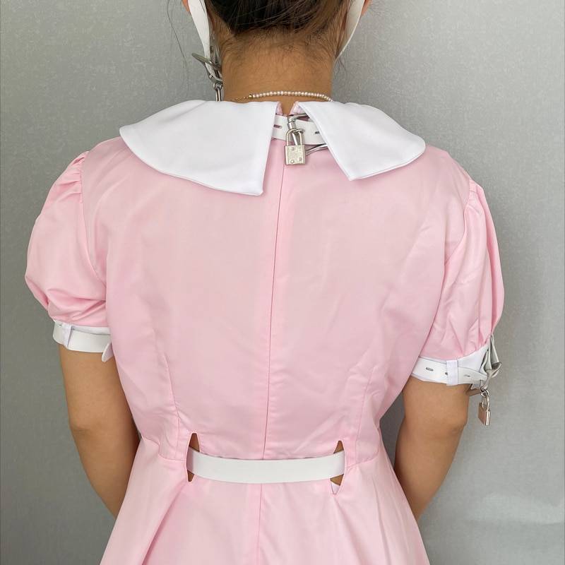 Ddlg/abdl restrição outfit lockable lolita vestido com bloqueio anklecuffs colarinho sexy traje para mulher mais tamanho amante masculino