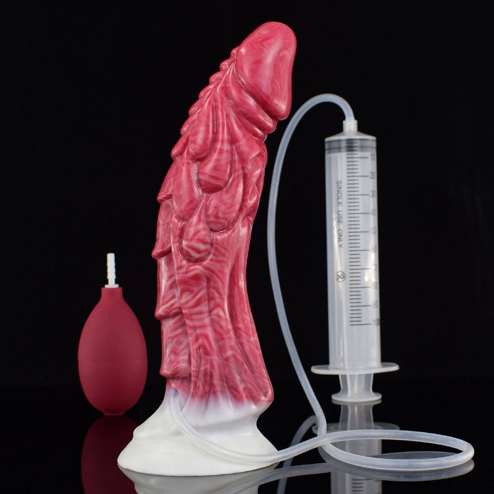 Dildo com nervuras da ejaculação de faak com função líquida do pulverizador do otário que esguicha o pênis curvado multi cor anal plug g-ponto estimular