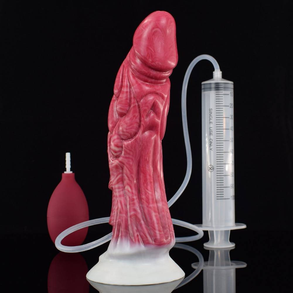 Dildo com nervuras da ejaculação de faak com função líquida do pulverizador do otário que esguicha o pênis curvado multi cor anal plug g-ponto estimular