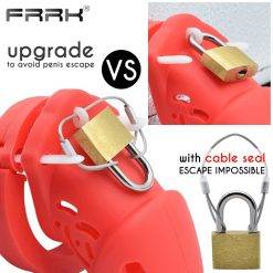 Frrk rosa grande gaiola de castidade de silicone com vedação de cabo de aço fino fuga impossível atualizar galo bloqueio vários anéis pênis brinquedo sexo Cintos de Castidade