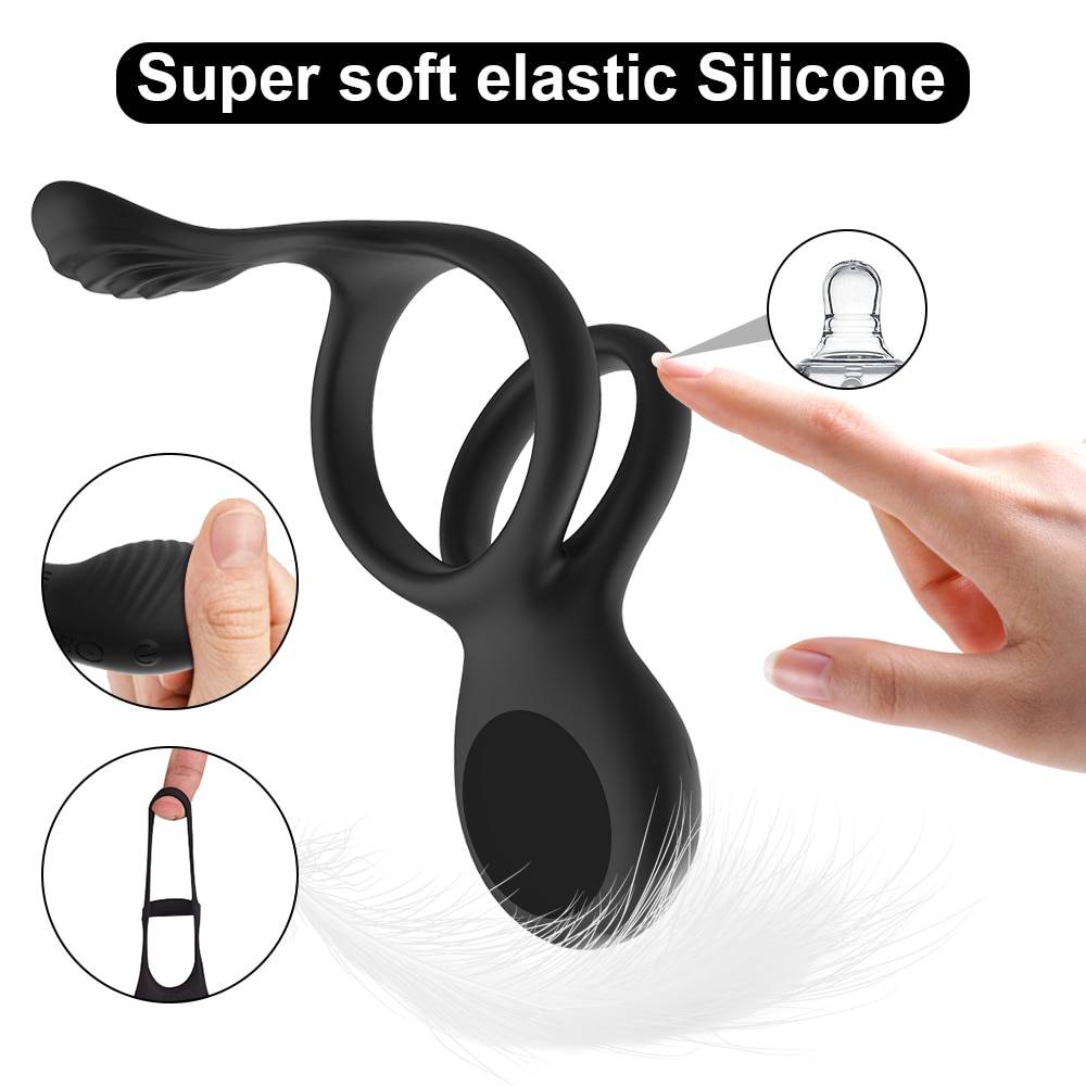 Vibrador duplo do anel do pênis com 7 anéis elásticos do galo da vibração brinquedos sexuais para o homem masculino e os casais jogam o massager da próstata