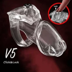 Gaiola de castidade Holytrainer V5 em resina transparente com a trava Click and Lock