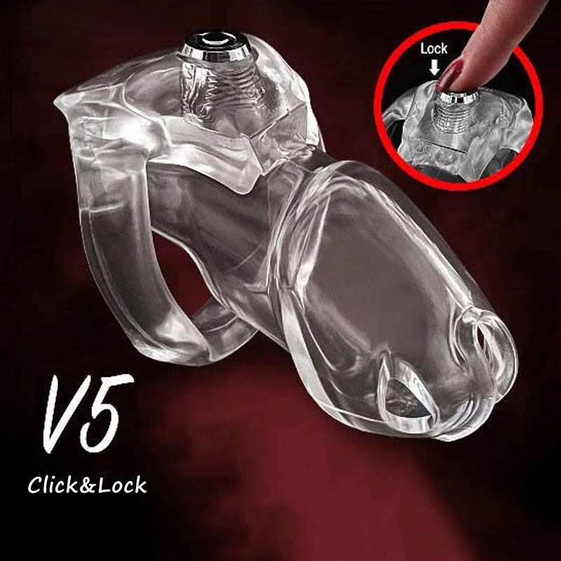 Gaiola de castidade Holytrainer V5 em resina transparente com a trava Click and Lock