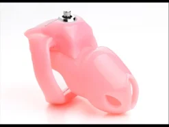 Gaiola de castidade Holytrainer V5 na cor rosa, vista de lado