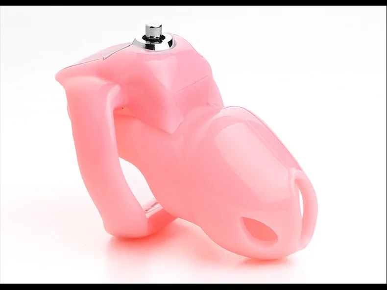 Gaiola de castidade Holytrainer V5 na cor rosa, vista de lado