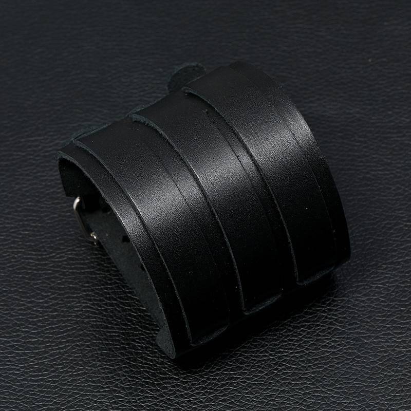 Kotik 2022 nova moda de couro genuíno de largura manguito bangles punk vintage três camadas de largura preto marrom homens pulseiras jóias Kotik 2022 nova moda de couro genuíno de largura manguito bangles punk vintage três camadas de largura preto marrom homens pulseiras jóias
