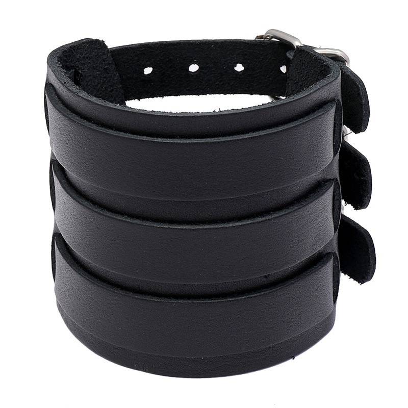 Kotik 2022 nova moda de couro genuíno de largura manguito bangles punk vintage três camadas de largura preto marrom homens pulseiras jóias Vestuário