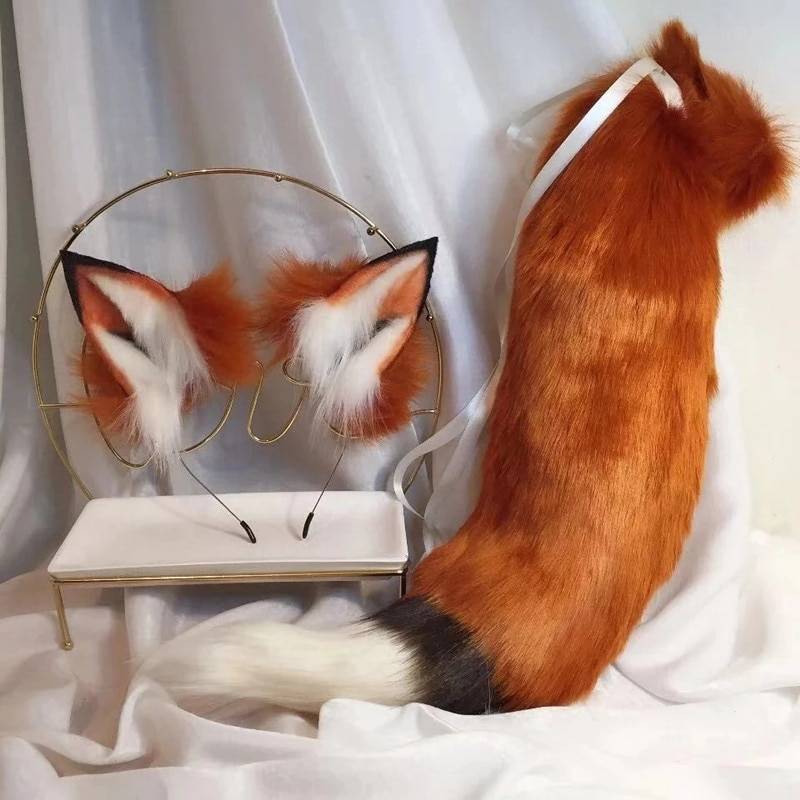 Nova raposa vermelha anime besta orelha besta cauda lobo orelha gato orelha bandana personalizado cosplay feito à mão lol ouro raposa orelhas acessórios de cabelo Jogos Adultos