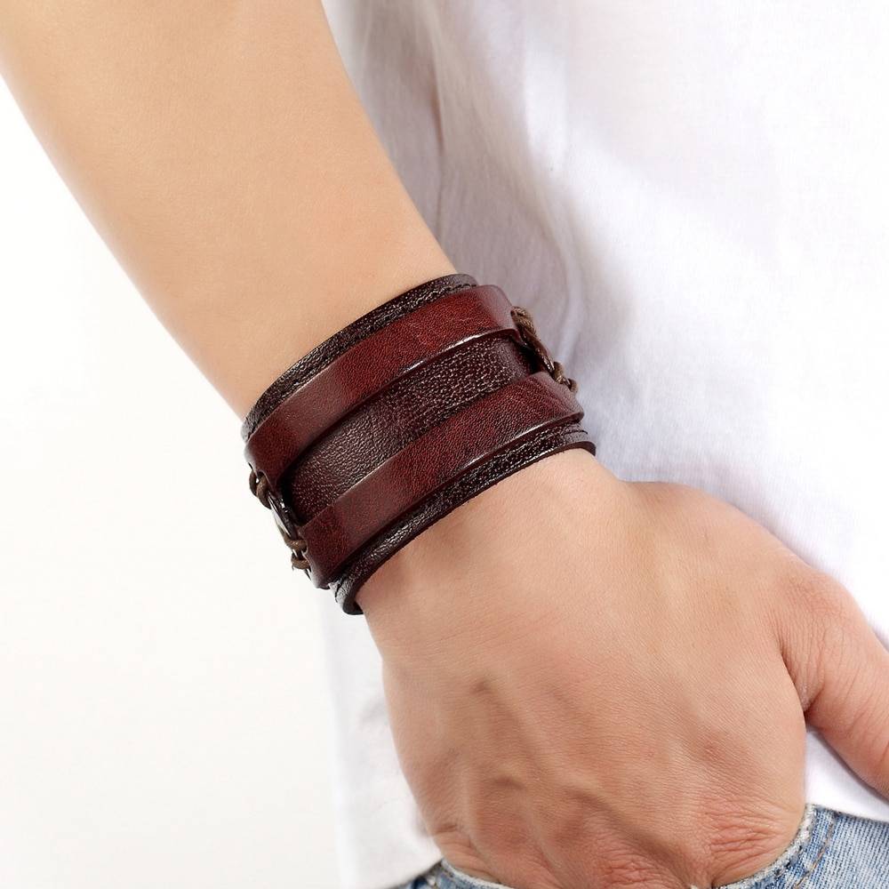 Tyo fecho duplo preto & marrom cor pulseira de couro do plutônio 18-20cm tamanho cinto pulseiras para festa de aniversário presente atacado Vestuário
