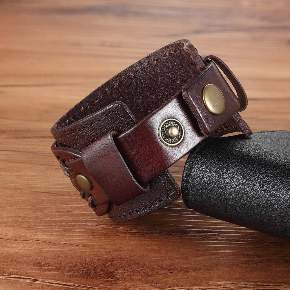 Tyo fecho duplo preto & marrom cor pulseira de couro do plutônio 18-20cm tamanho cinto pulseiras para festa de aniversário presente atacado Vestuário