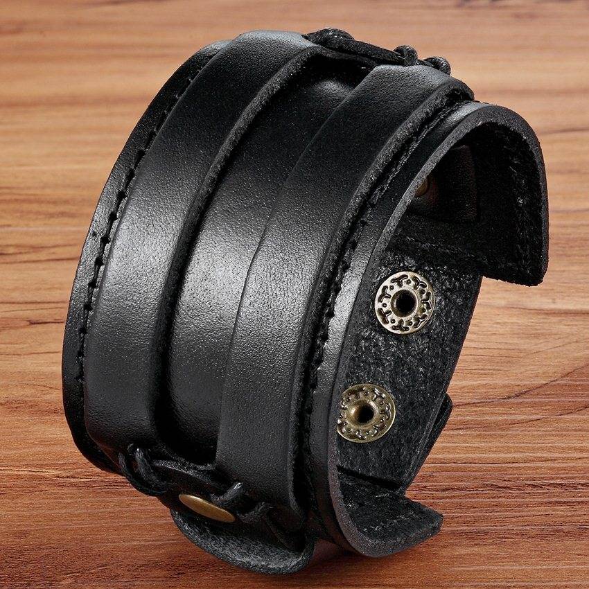 Tyo fecho duplo preto & marrom cor pulseira de couro do plutônio 18-20cm tamanho cinto pulseiras para festa de aniversário presente atacado Vestuário