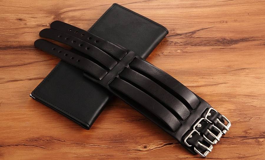 Tyo pulseira de couro genuíno para meninos, pulseira ajustável de couro clássica punk rock preta/marrom com três camadas para relógio