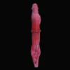 Dildo duplo animal Chimera em silicone marmorizado vermelho com anel central