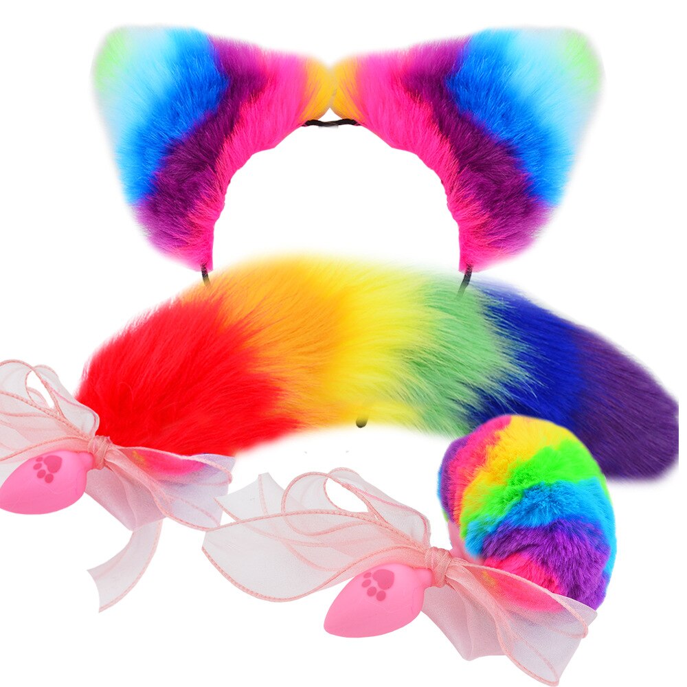 Anal plug bonito orelhas headbands com cauda coelho raposa silicone metal bunda anal plug erótico cosplay adulto brinquedo do sexo para casais xn0251