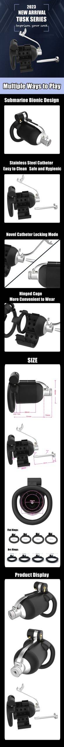 2023 nova série tusk biônico design articulado galo gaiola masculino dispositivo de castidade metal cateter 2 tipos pênis anéis adultos brinquedos sexuais