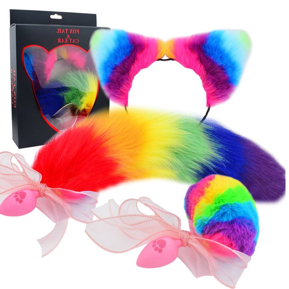 Anal plug bonito orelhas headbands com cauda coelho raposa silicone metal bunda anal plug erótico cosplay adulto brinquedo do sexo para casais xn0251