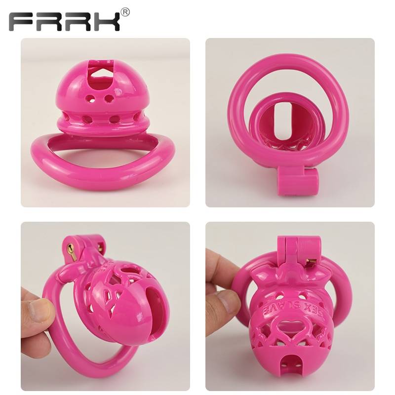 Frrk bloqueado vida rosa plástico castidade gaiola com 4 tamanhos pênis anéis adultos produtos sexuais bdsm brinquedos loja sexual pequeno padrão