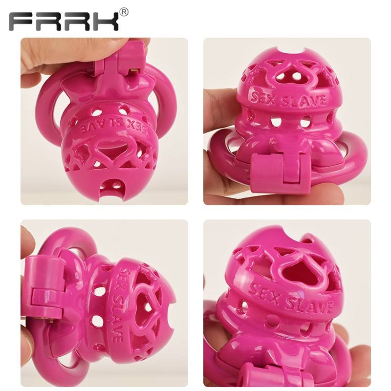 Frrk bloqueado vida rosa plástico castidade gaiola com 4 tamanhos pênis anéis adultos produtos sexuais bdsm brinquedos loja sexual pequeno padrão