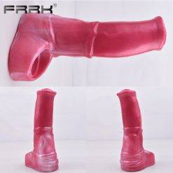 Frrk super macio silicone cavalo vibrador pênis manga dragão vermelho colorido galo bainha alargamento pau estender oco brinquedo sexo para homem Jogos Adultos