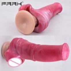 Frrk super macio silicone cavalo vibrador pênis manga dragão vermelho colorido galo bainha alargamento pau estender oco brinquedo sexo para homem Jogos Adultos