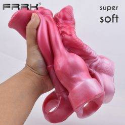 Frrk super macio silicone cavalo vibrador pênis manga dragão vermelho colorido galo bainha alargamento pau estender oco brinquedo sexo para homem Jogos Adultos