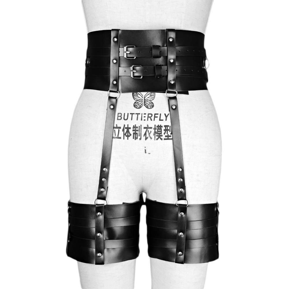 Uyee lingerie sexy para mulher couro do plutônio bdsm arnês thight garter cinto cinta corpo punk estilo gótico erótico gaiola de bondage suspender