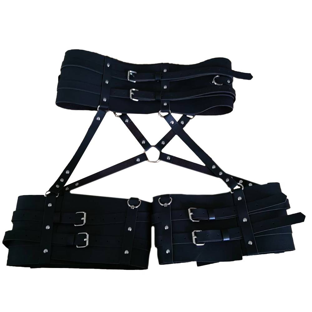 Uyee lingerie sexy para mulher couro do plutônio bdsm arnês thight garter cinto cinta corpo punk estilo gótico erótico gaiola de bondage suspender