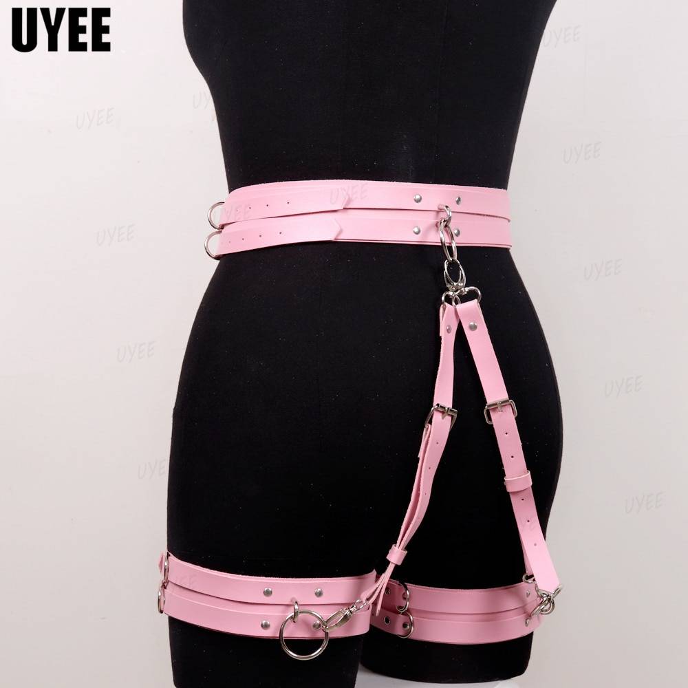 Uyee lingerie sexy para mulher couro do plutônio bdsm arnês thight garter cinto cinta corpo punk estilo gótico erótico gaiola de bondage suspender