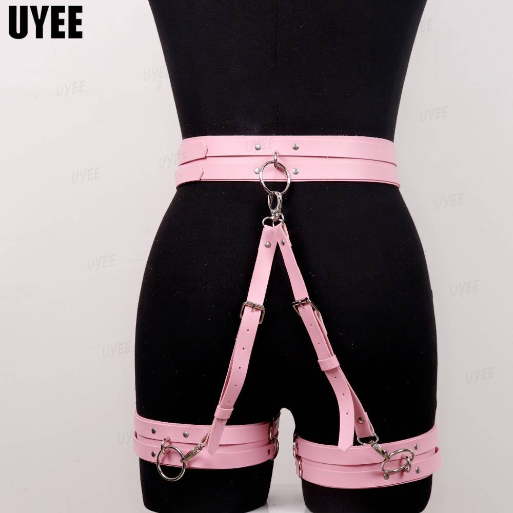 Uyee lingerie sexy para mulher couro do plutônio bdsm arnês thight garter cinto cinta corpo punk estilo gótico erótico gaiola de bondage suspender