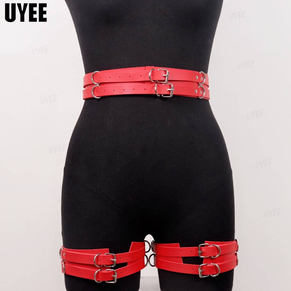 Uyee lingerie sexy para mulher couro do plutônio bdsm arnês thight garter cinto cinta corpo punk estilo gótico erótico gaiola de bondage suspender