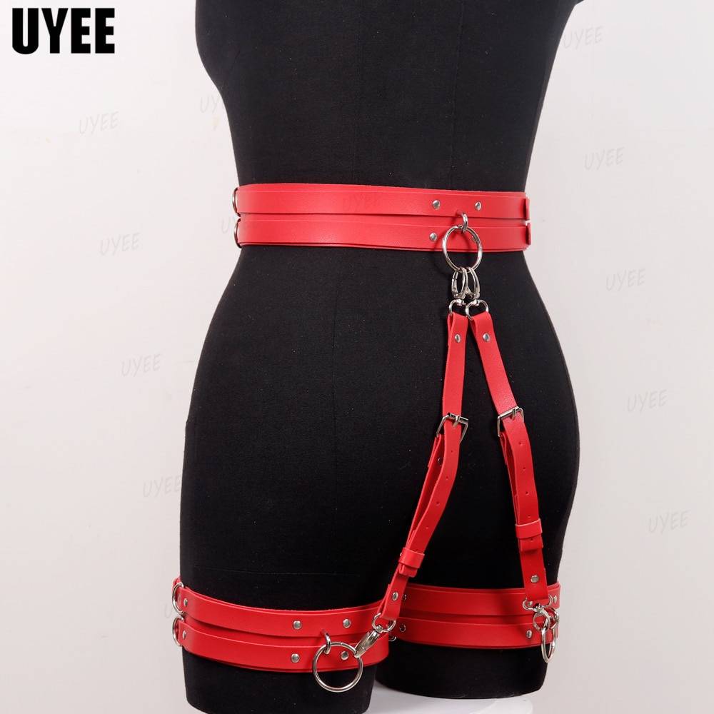 Uyee lingerie sexy para mulher couro do plutônio bdsm arnês thight garter cinto cinta corpo punk estilo gótico erótico gaiola de bondage suspender